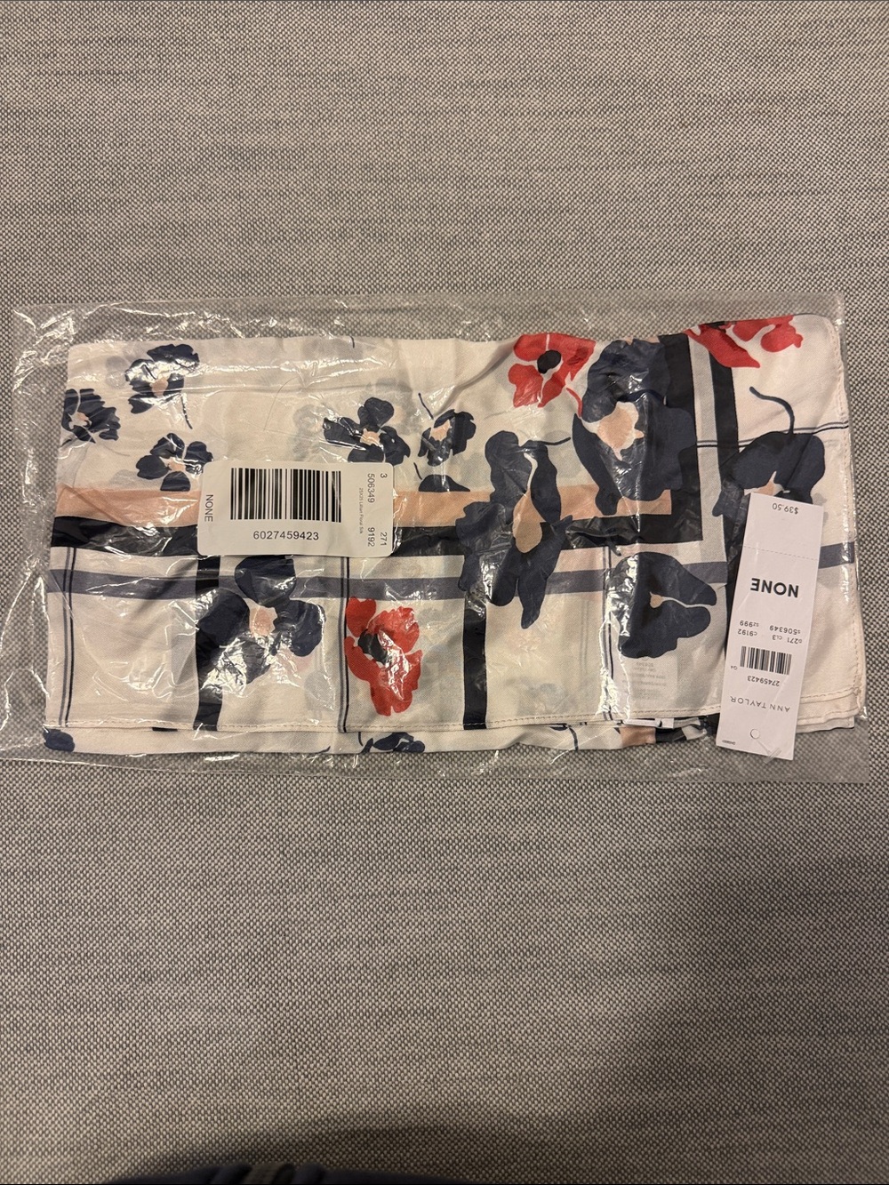 Ann Taylor Floral scarf  in off white with Navy, pink, and Red Accents